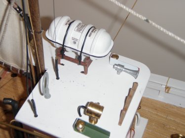 Top of the wheel house (note marking on life raft container)